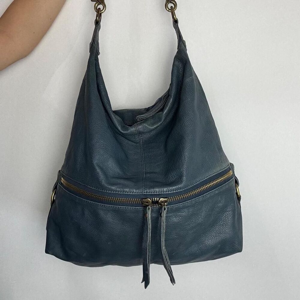 Sondra Roberts Vintage Y2K Teal Blue Leather Slouchy Shoulder Bag